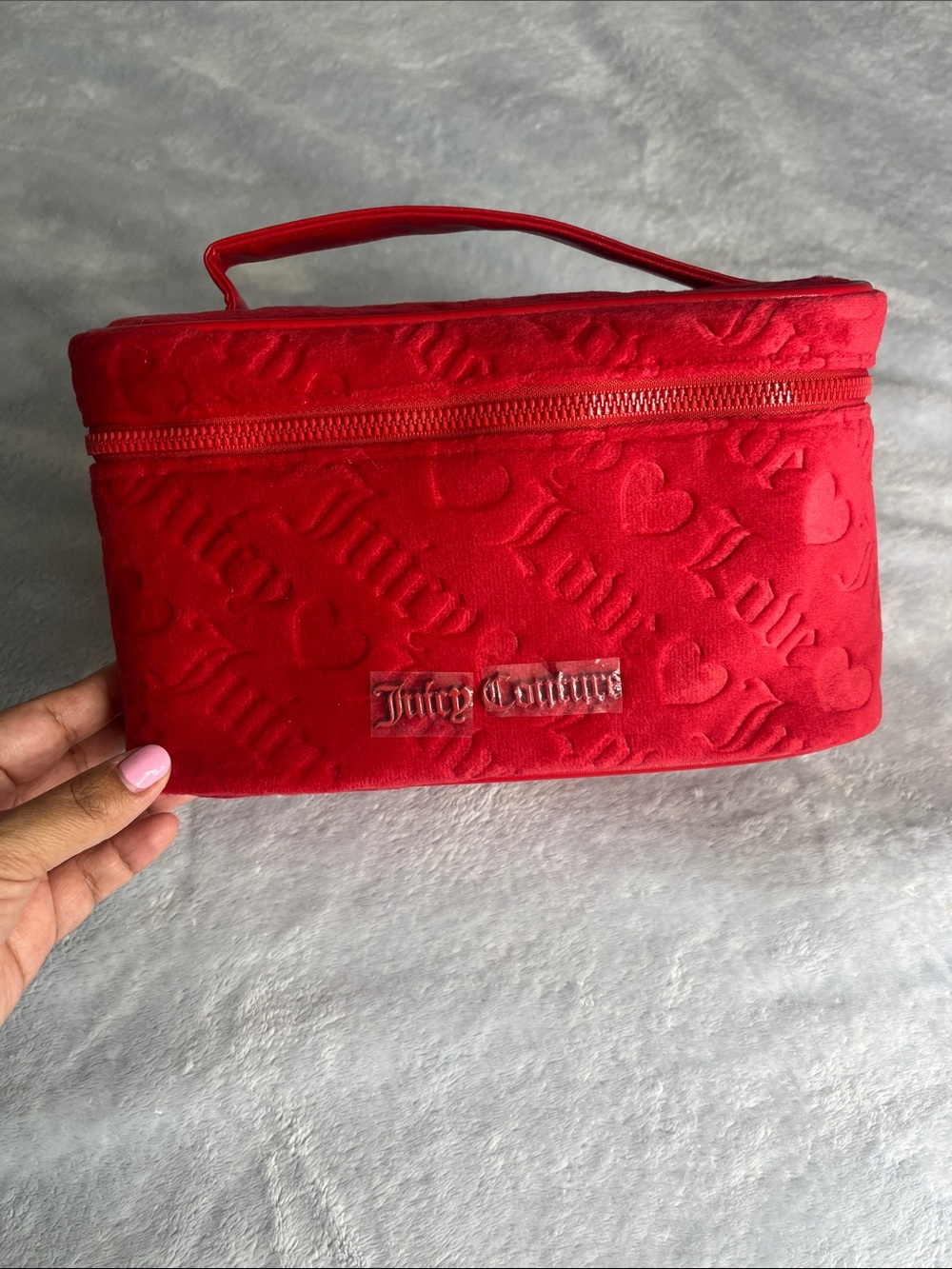 Juicy Couture Red Velvet Embossed Heart Cosmetic Case